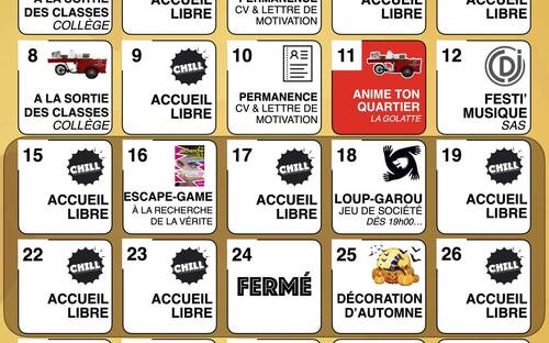 Au programme en octobre à l'Espace-Jeunes