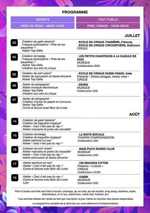 Programme Eléphantaisies 2023